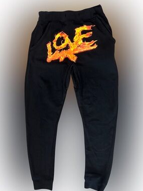 Men’s Black Joggers with Fiery 'LOVE' Graphic